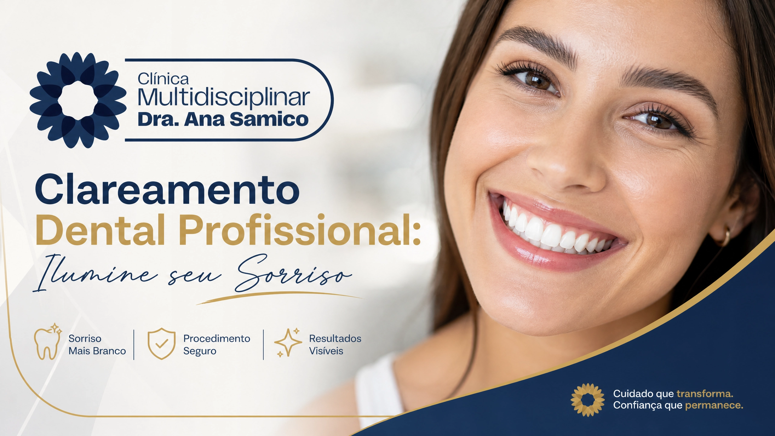 Arte sobre clareamento dental profissional da Clínica Dra. Ana Samico